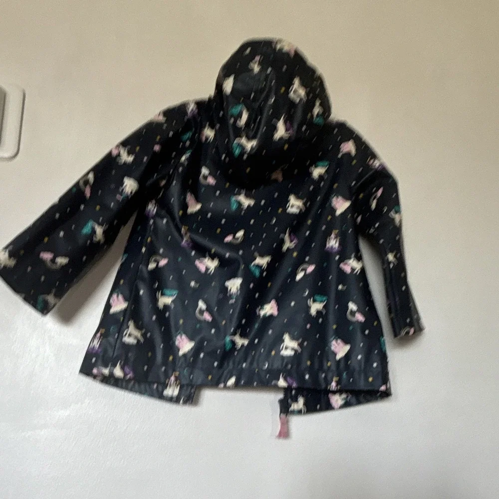 Cat & Jack Girls 2T Hooded Rain Coat Unicorn Print Full Zip Pockets